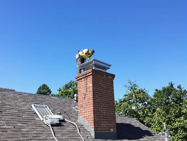 Mayfield Heights Chimney Sweep technician measuring a chimney cap in Mayfield Heights, OH