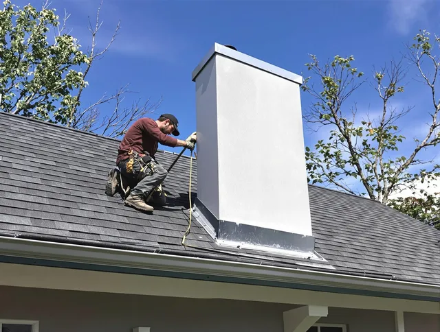 Mayfield Heights Chimney Sweep team member finishing chimney construction in Mayfield Heights, OH